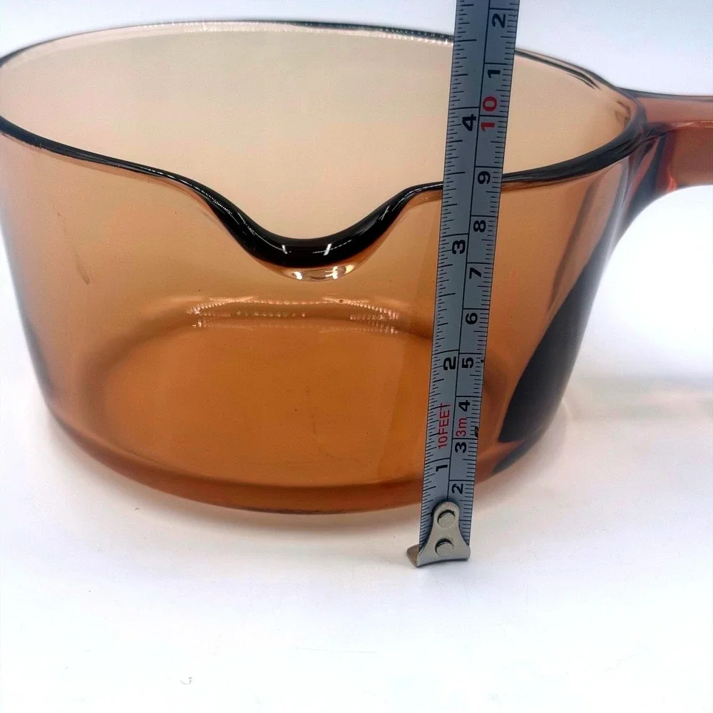 Visions Corning Amber Glass Saucepan No LId USA Made Vintage 0.5 Liter / 1 Pint